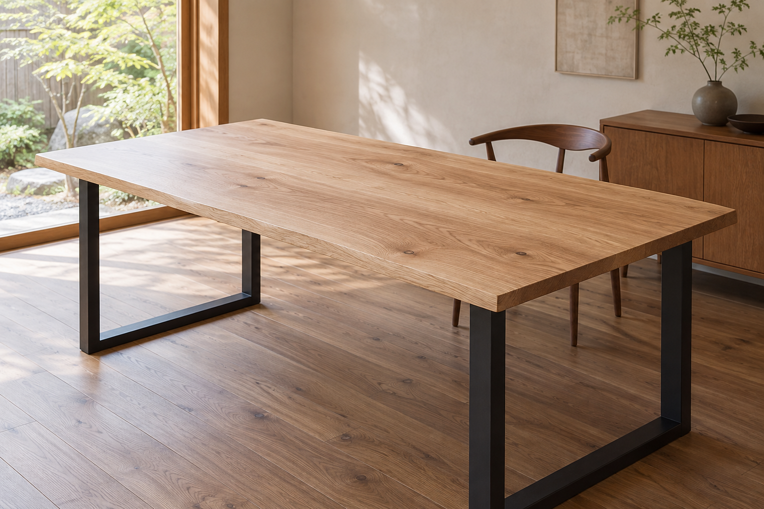 An interior with wood furniture and materials